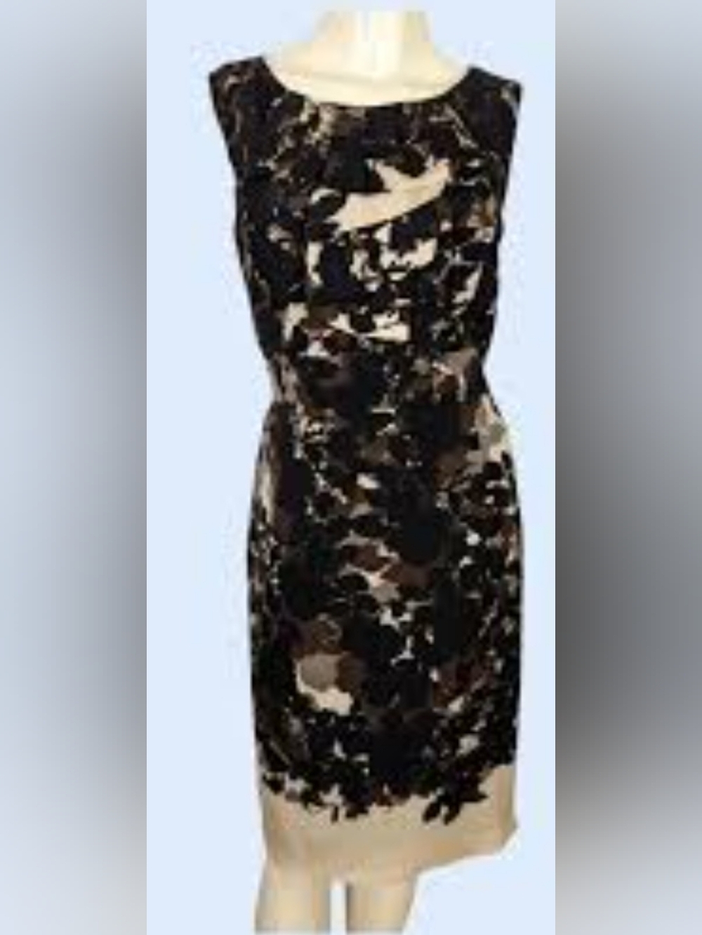 Donna Ricco Abstract Print With Beige Hem Midi Dress Size 14 Neckline Accent